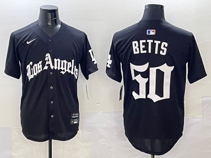 Men Los Angeles Dodgers #50 Betts Black Five generations Joint Name 2025 Nike MLB Jersey style 31->los angeles dodgers->MLB Jersey